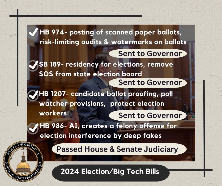 Sine Die! Last night we had some great victories. However, some bills didn’t make the cut as time ran out and other election bills took precedence. SB 189 passed at midnight! I am confident the AI bills on deep fakes, data privacy & child porn will go in ‘25!