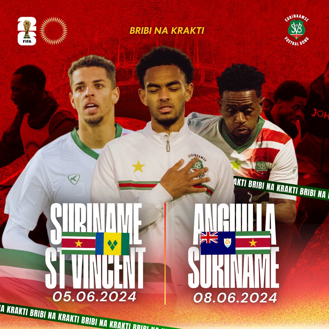 Inmiddels is bekend geworden dat Anguilla de 5e beschikbare plek ten koste van Turks and Caicos in Poule F bemachtigd heeft. Dat houdt in dat Natio in de komende interland window de 2e wedstrijd uit tegen Anguilla speelt.

Nog 68 dagen! Interland window🇸🇷
*
#bribinakrakti