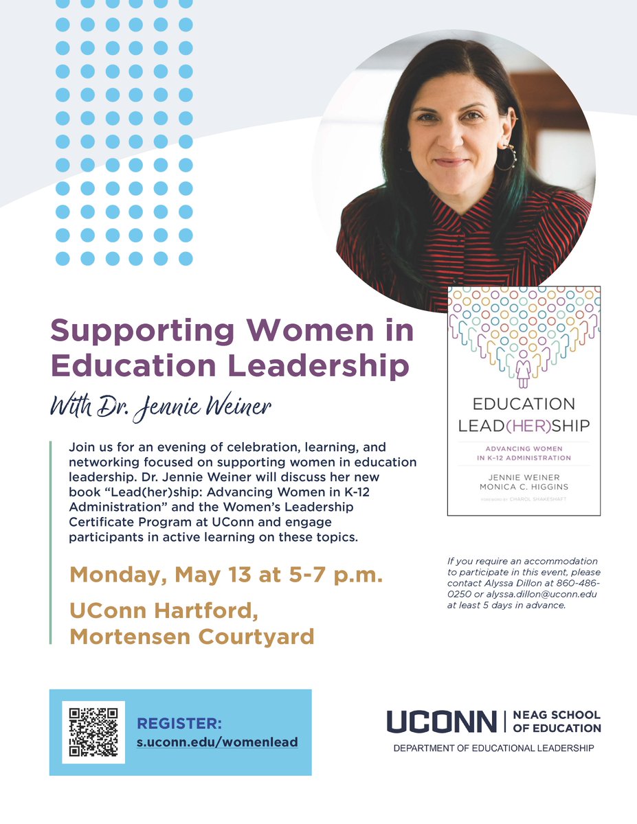 Proud to be a Husky! Join me and mark your calendars for an evening of women's empowerment and leadership at UConn Hartford!!! May 13th from 5-7 pm - be there and hear from some of our state's incredible female educational leaders! Registration information below