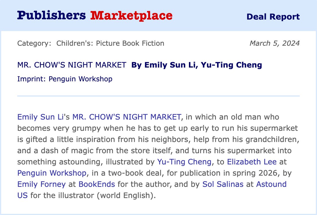 Thrilled to announce my debut #picturebook MR. CHOW’S NIGHT MARKET is getting published!! The book is a love letter to my time living in Kaohsiung, and I can’t wait for it to be out in the world. Endlessly grateful to agent @EmilyKaitlinnn and editor @EleeReads 🫶