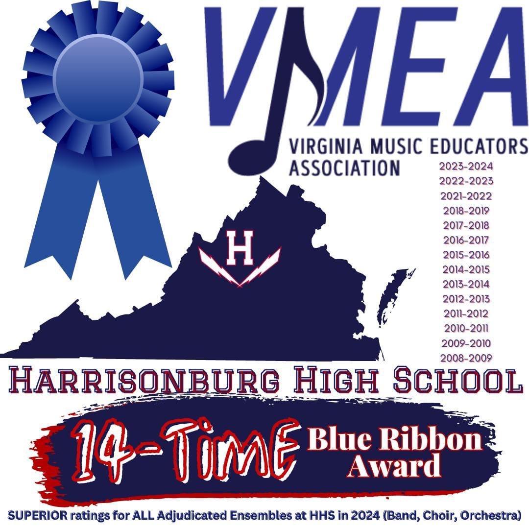 Our @HarrisonburgHS music department has been named a Blue Ribbon Award Winner for the 14th time! @HCPSNews @_MelissaHensley