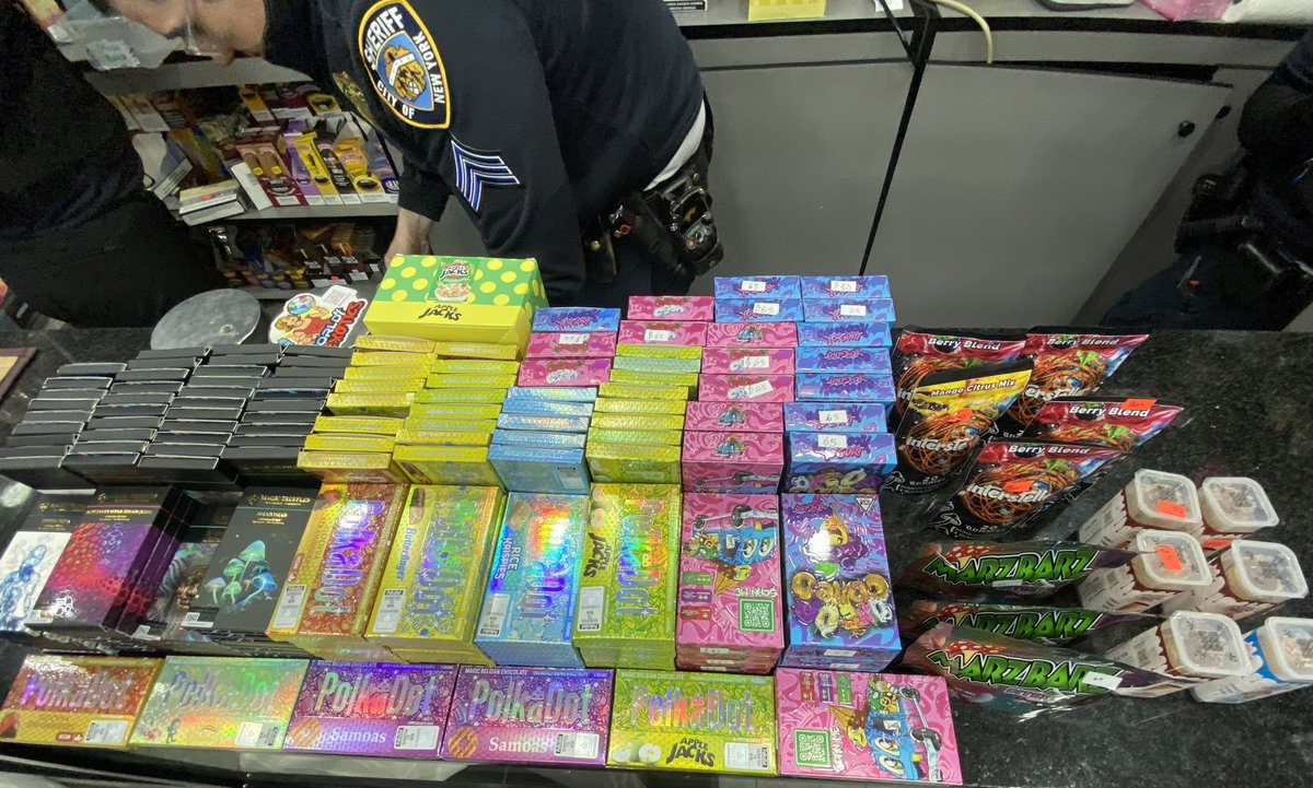 The Sheriff Joint Compliance Task Force seized 179 mushroom bars and edibles with hallucinogenic ingredients bearing child friendly packaging while conducting inspections in Manhattan.