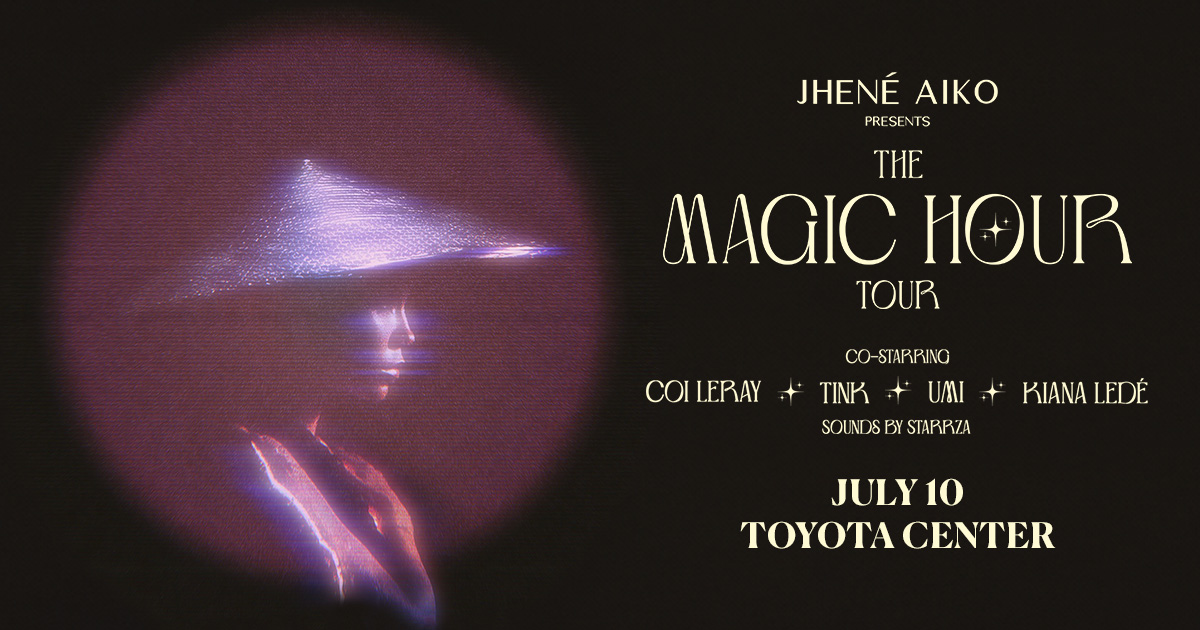 The Magic Hour Tour✨ is on its way to Houston! Come vibe with @JHENEAIKO at Toyota Center on July 10 with Coi Leray, Tink, UMI, and Kiana Lede. Tickets on sale now! Get tickets: bit.ly/4cJXhEH