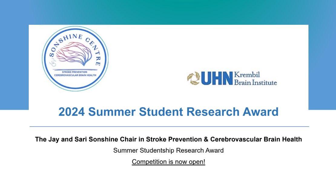 🪘🪘🪘 #fundingalert - #summerstudentaward #researchstudent #brainhealth #strokeprevention Apply by March 31 bit.ly/3xk1JK4 @UHN @KBI #JSSonshineCentre @UofTNeurology @uoftneurons @UofT @uoftmedicine @UofT_DoM