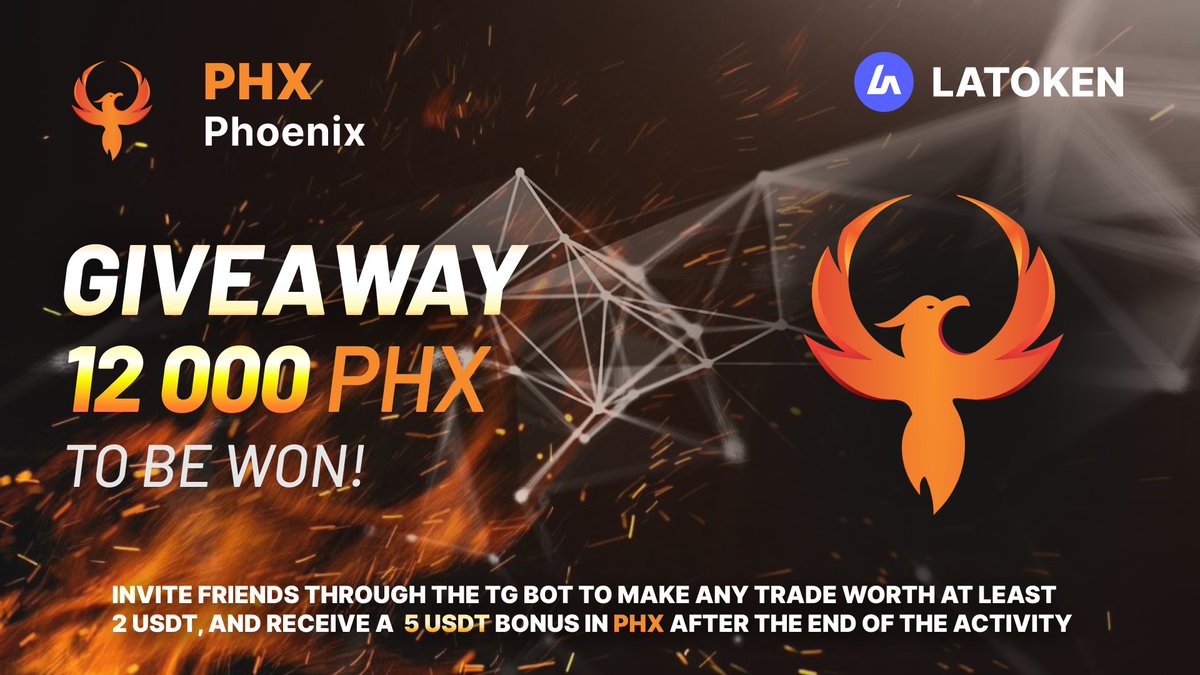 🏆 12 000 PHOENIX BLOCKCHAIN (PHX) GIVEAWAY on LATOKEN 🔥 120 Winners. ✅ Complete all tasks and qualify for the Airdrop. 📲 Share with 5 Friends and Follow. ⏰ March 29, 2024 - April 4, 2024 Distribution date : April 4, 2024 👉 JOIN GIVEAWAY (go.latoken.com/bvi0/8b40)