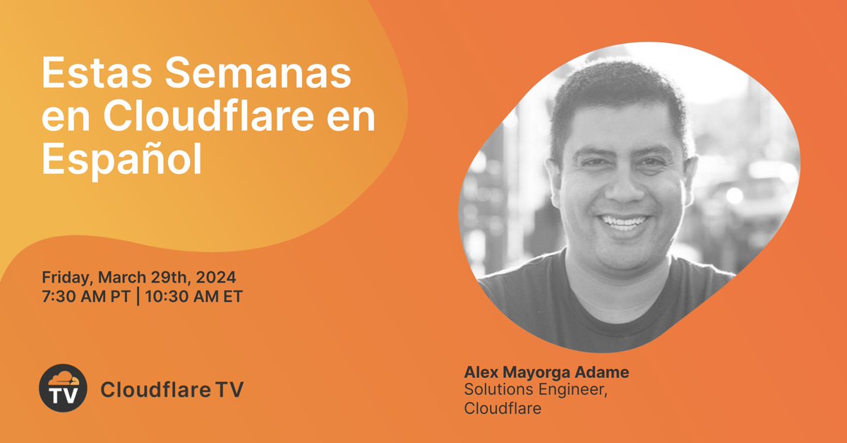 Todo nuevo en Este Mes en Cloudflare en Español. Únase a Alex Mayorga Adame (@Alex_Mayorga) mientras resume los aspectos más destacados del mes pasado de #Cloudflare. Mire aquí >> cloudflare.tv/shows/estas-se… #CloudflareTV #EstasSemanasEnCloudflare #Security #Tech