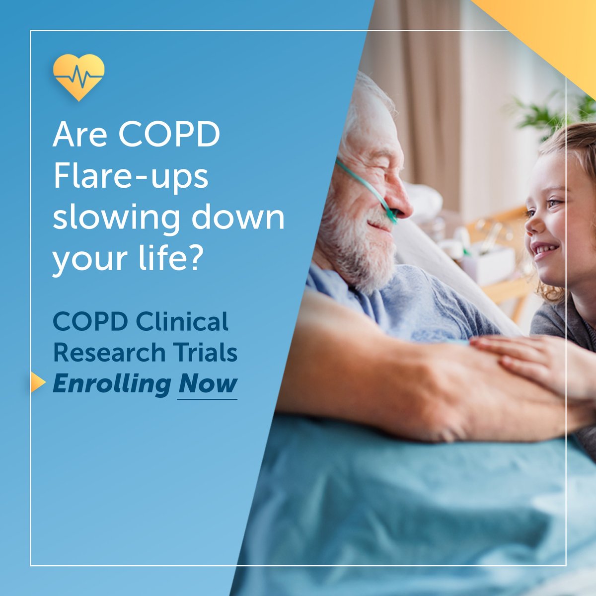 If you have been struggling with #COPD, you might want to consider joining a #clinicaltrial. If you qualify for the trial, you will receive no-cost trial medication, appointments, and potential compensation. See trials nearby: trialsearch.com/bs/80d0821c74