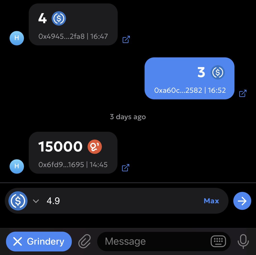 grindery_io's tweet photo. 3️⃣ You should see the tokens arrive in your wallet within a few minutes. 

Start sending the tokens to your friends simply using their Telegram ID with the Send button inside your wallet. Confirm the transaction within the bot and execute. Gas-costs are covered by us 🚀 https://t.co/Gh2OSk9uPf