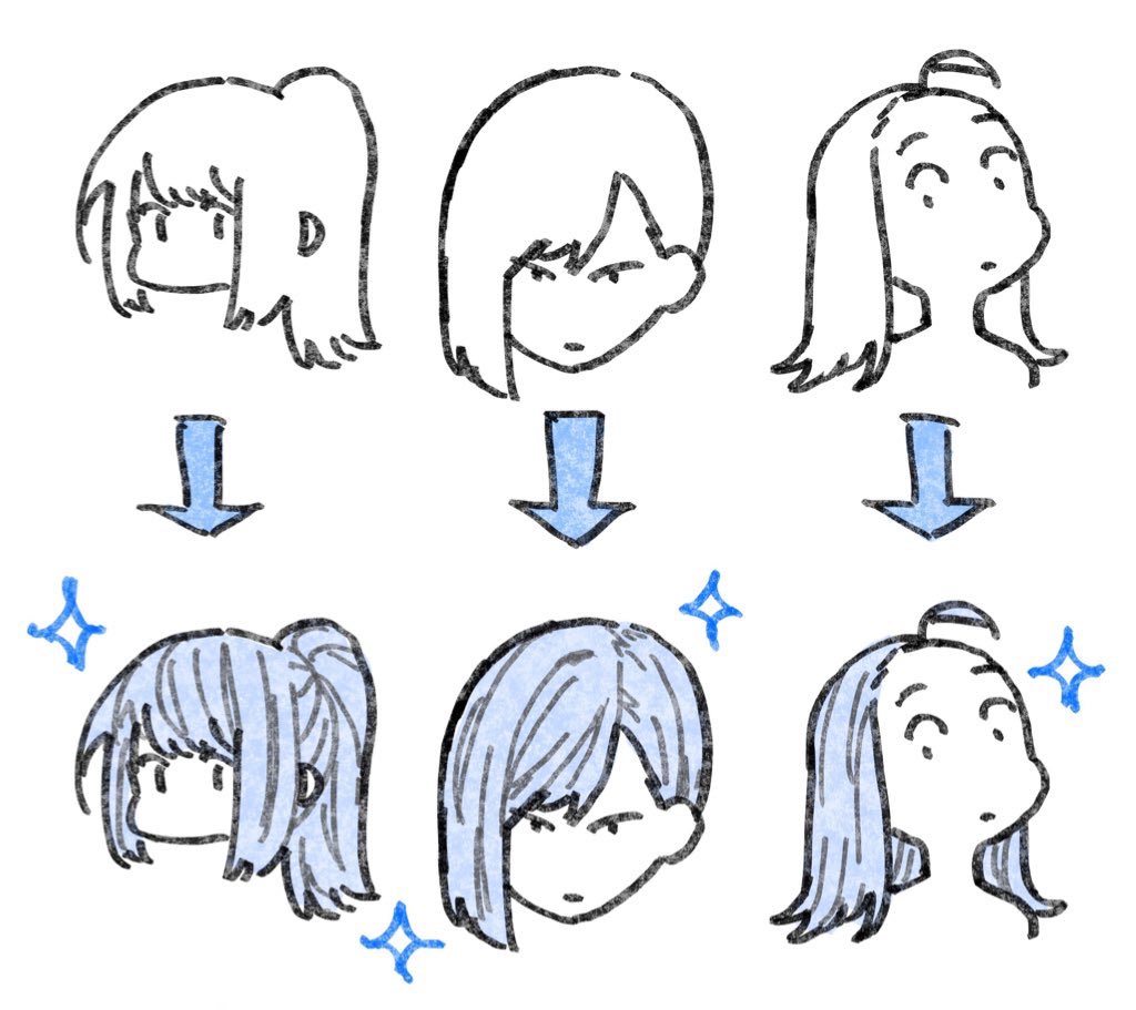 髪の「流れ」を描くコツ。
➡️ https://t.co/8GuuTZN559 