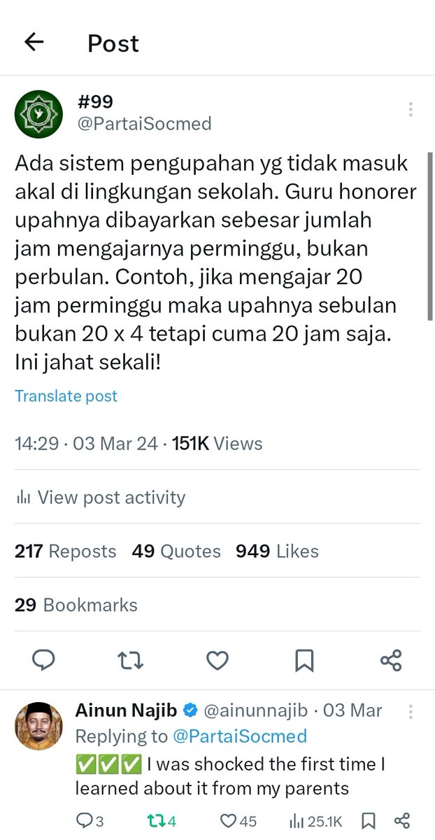 #99 (@partaisocmed) on Twitter photo Apa yg disampaikan oleh <a href="/Guru_PNS/">Guru Penata Muda</a> itu fakta dan sudah sering kami ungkap. Iya benar, guru honorer itu kerjanya sebulan tapi cuma dibayar seminggum Apa yg disampaikan oleh <a href="/Guru_PNS/">Guru Penata Muda</a> itu fakta dan sudah sering kami ungkap. Iya benar, guru honorer itu kerjanya sebulan tapi cuma dibayar seminggum