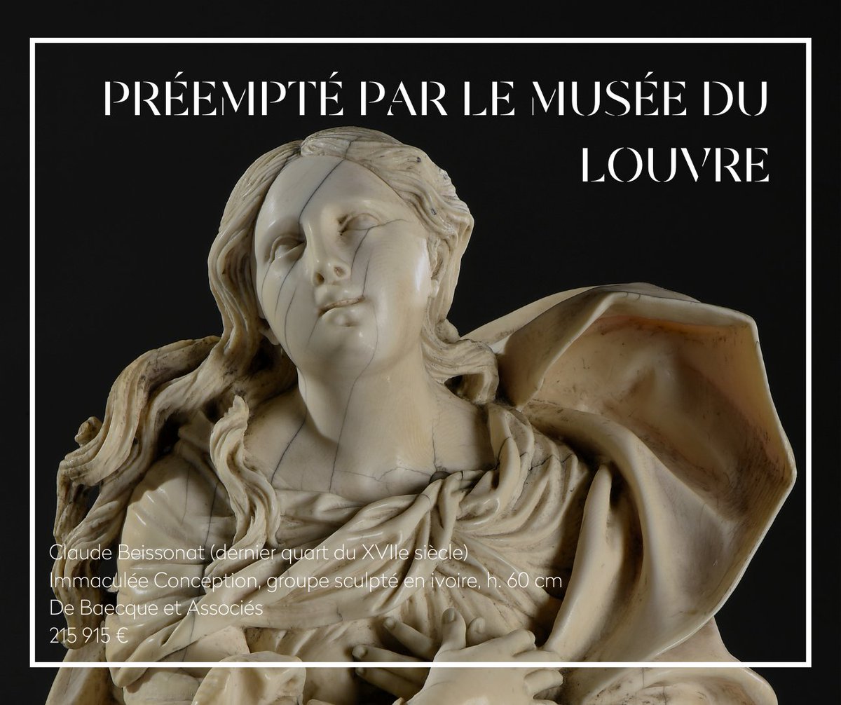 Immaculée préemption 🙏 Ce chef d’œuvre en ivoire réalisé par Claude Beissonat au XVIIe siècle rejoint les collections du @MuseeLouvre. Le musée l'a préempté cet après midi pour 215 915 € lors de la vente de @DE_BAECQUE à l'Hôtel Drouot 📍