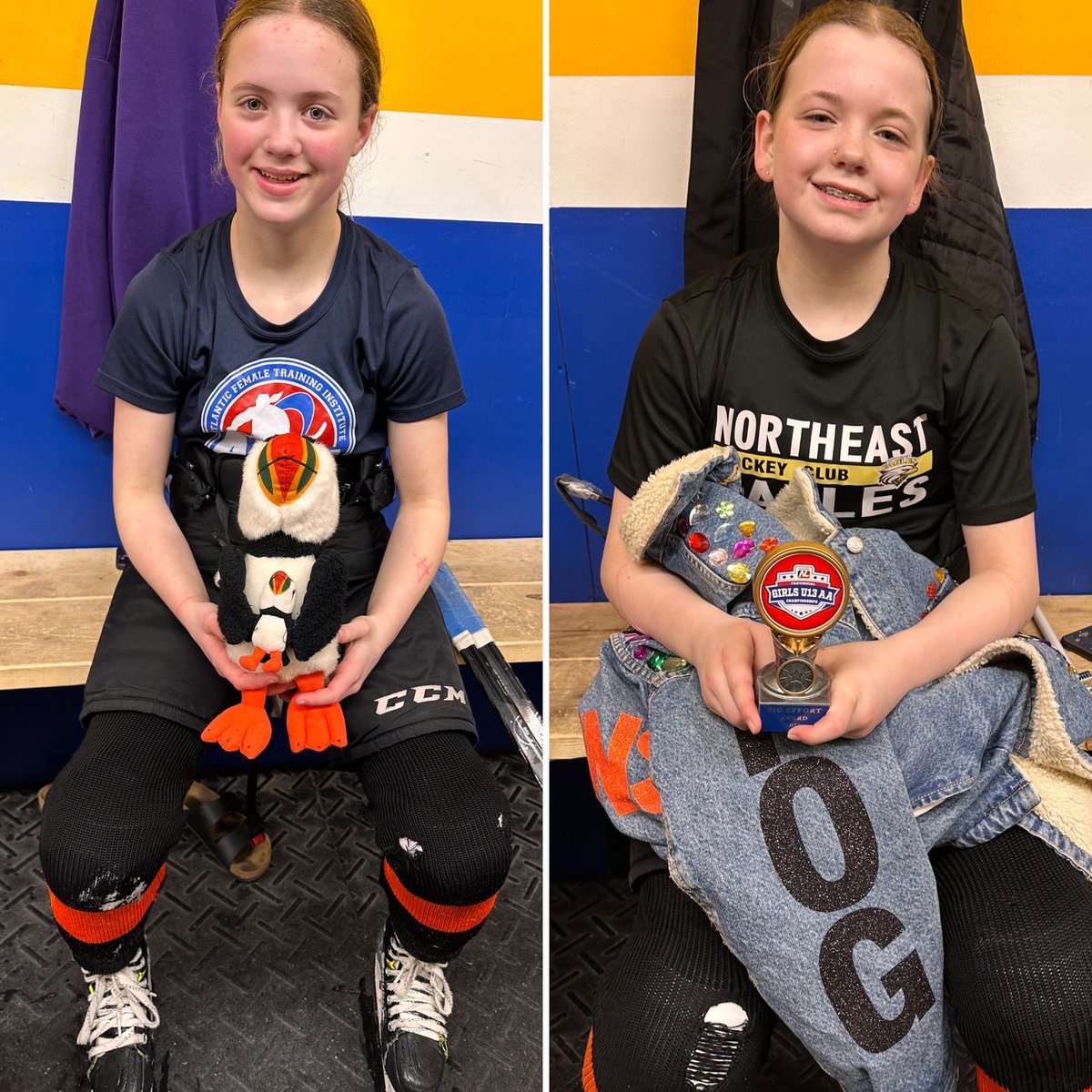 BNSU13Puffins's tweet photo. Starting off day 2 of provincials with a win vs @U13AAFalcons ! Congrats to Sara for receiving the @DJHLnews Big Effort Award & congrats to Athena, the Puffin’s MVP. Our next game is @1pm vs @U13AARavens !! #letsgopuffins https://t.co/5apeIkGuNO