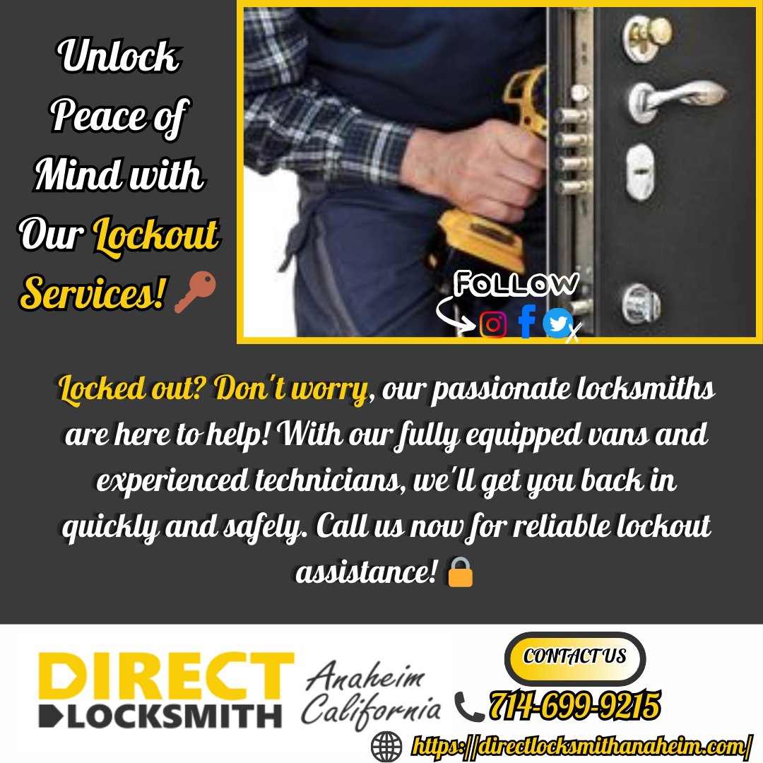 DirectLockCA's tweet image. Locked out and feeling stranded?😰Don&apos;t fret! Our dedicated locksmiths are ready to come to your rescue with our top-notch lockout services!

#LockoutService #EmergencyLocksmith #AutomotiveLocksmith #CarLockout #KeyReplacement #EmergencyService #HomeSecurity #DirectLocksmith

1/2