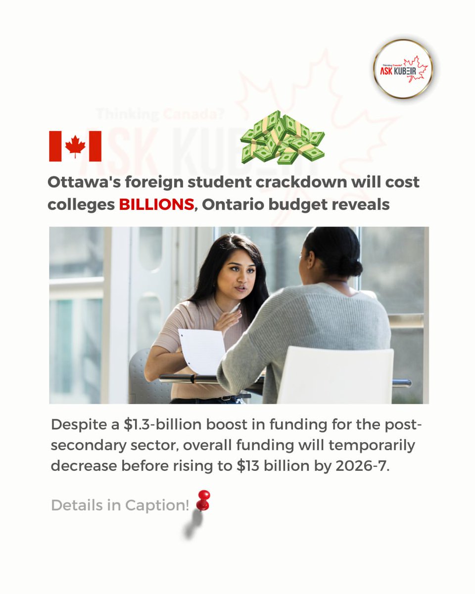 Ontario colleges anticipate a $3 billion revenue loss due to federal changes on international students. Despite a $1.3 billion funding boost, overall funding dips before rebounding to $13 billion by 2026-7. 

#OntarioColleges #IntlStudents #FundingChanges