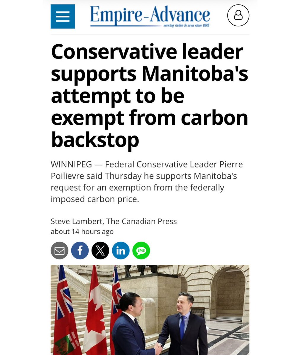 Conservative leader supports Manitoba's attempt to be exempt from carbon backstop empireadvance.ca/manitoba-news/…