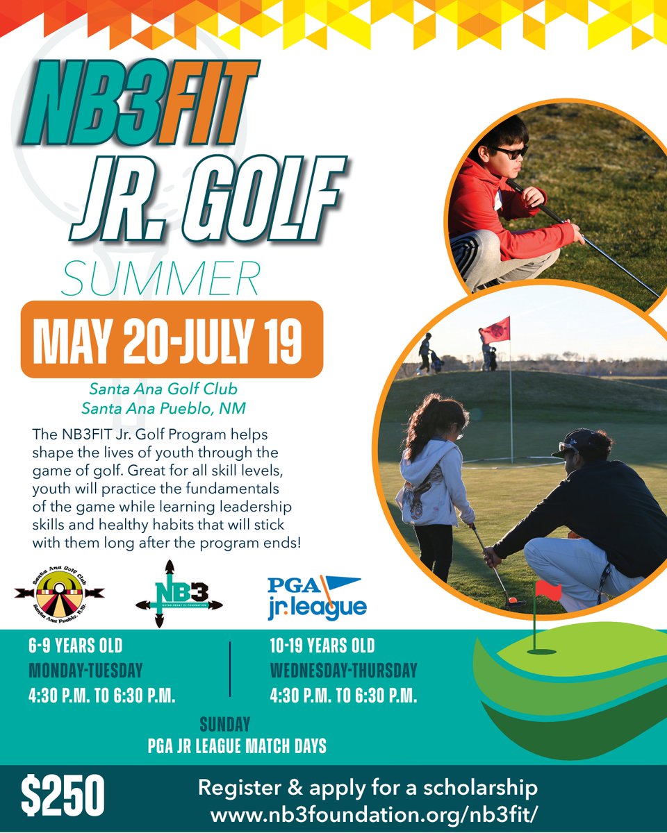☀️#NB3FIT Jr Golf summer session is open for registration! ✅ Scholarships available 🏌🏻‍♀️Golf clubs can be provided Spots will fill up❗️ Register at nb3foundation.org/nb3fit/ #NB3F #HealthyKidsHealthyFutures #JrGolf