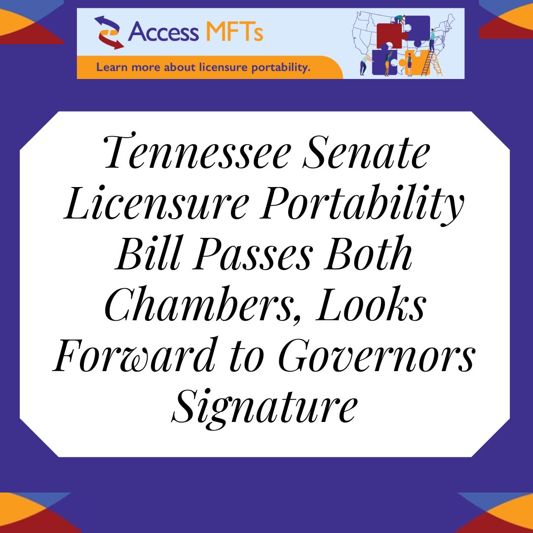 Tennessee Portability Update! Learn more with the link below. ow.ly/OW9A50R4WoN #AAMFT #therapy #familytherapy #mentalhealth #clinicians #therapist #counseling #psychotherapy