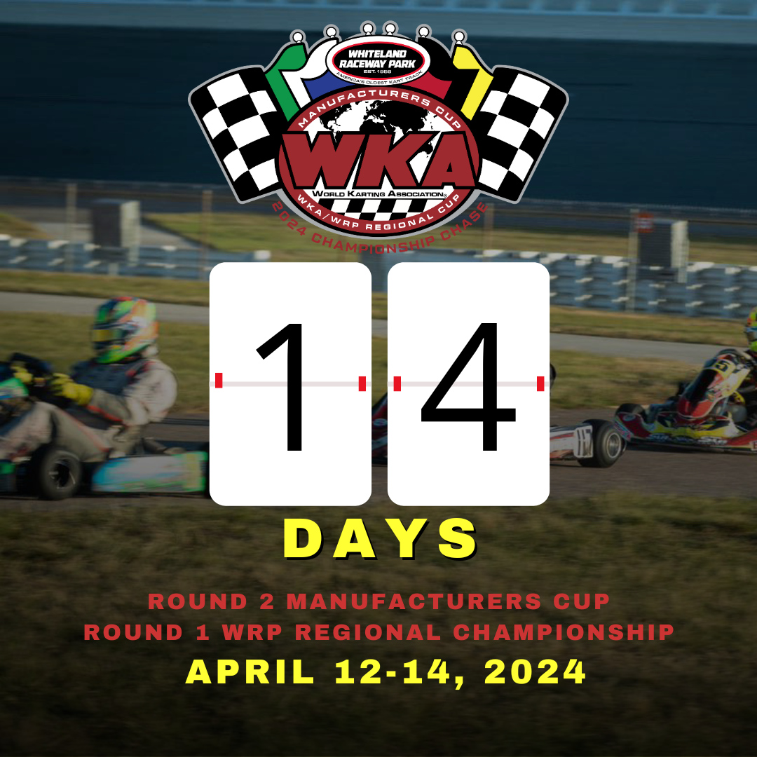 Two weeks to the WKA Manufacturers Cup Championship and WKA/WRP Regional Championship at Whiteland Raceway Park! Final day to use code INDY for a $25 discount code! Expires 11:59pm tonight. Register today at raceselect.com/wka/2024 and Let’s Go Karting! #WKA #Sprint #ManCup