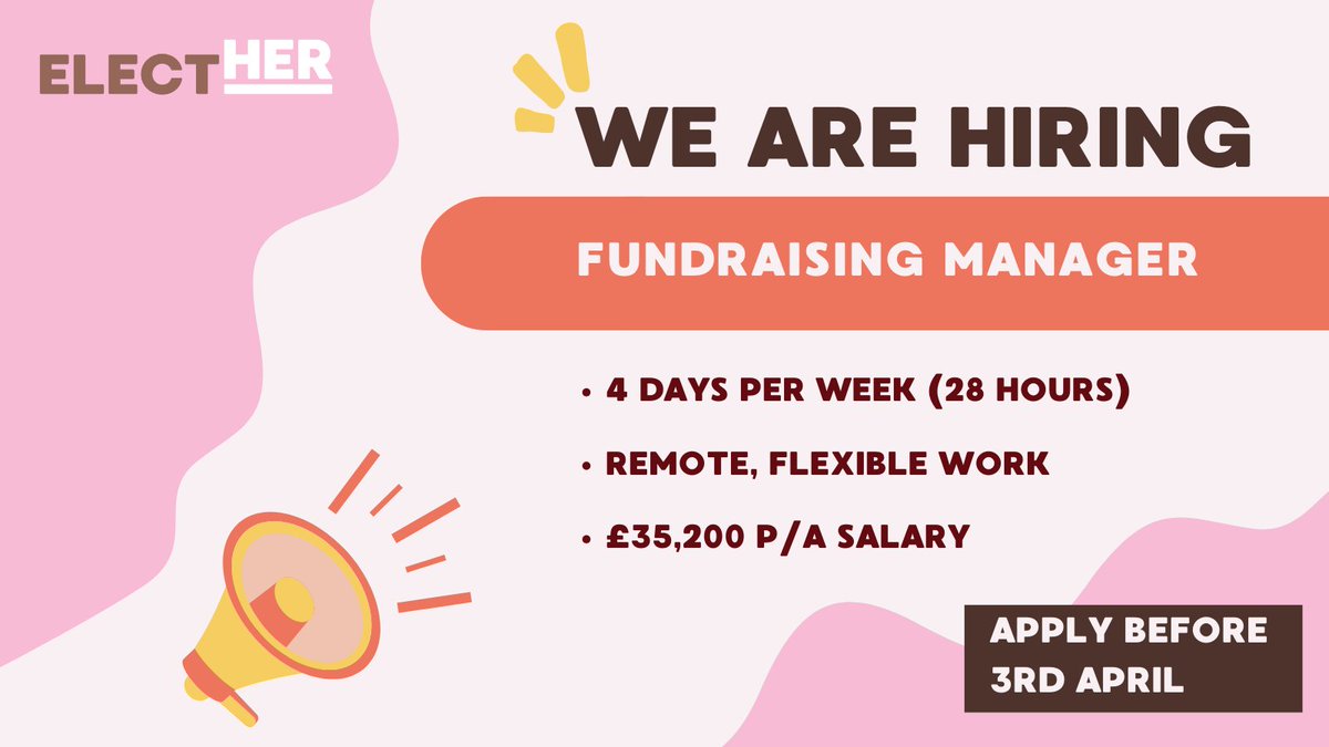 There is still time to apply for the role of Fundraising Manager at Elect Her. Find out more about the role, who we are looking for, our organisation and values in the attached recruitment pack.🗓️Closing date 3rd April 2024👉bit.ly/join-our-team_…