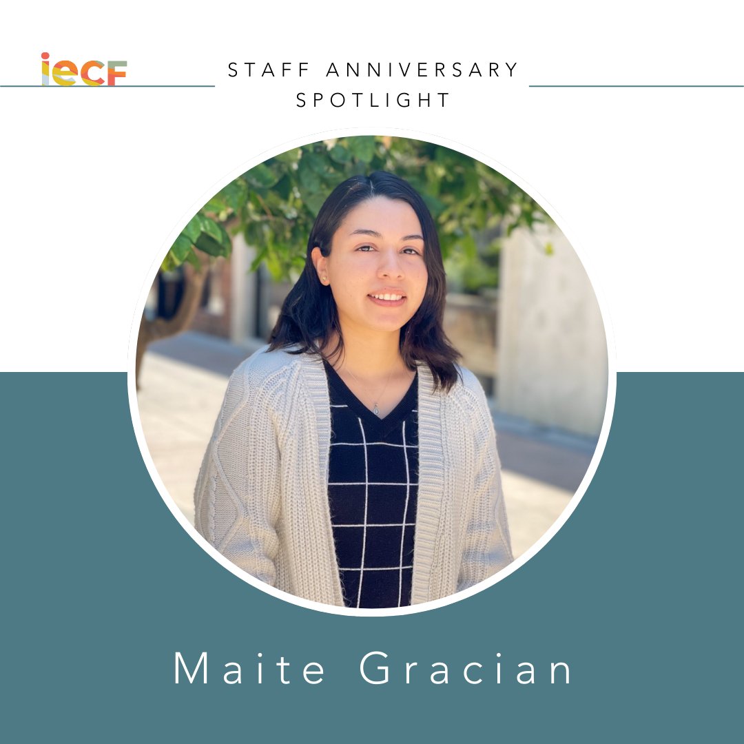 🎉Maite Gracian, Charitable Giving Assoc., is celebrating 2 years w/ IECF! Brie Griset Smith, SVP of Charitable Giving, says, 'Happy anniversary, Maite! You are a trusted, treasured member of our team. You uphold IECF’s promise as we make a greater impact in the IE. Thank you!'