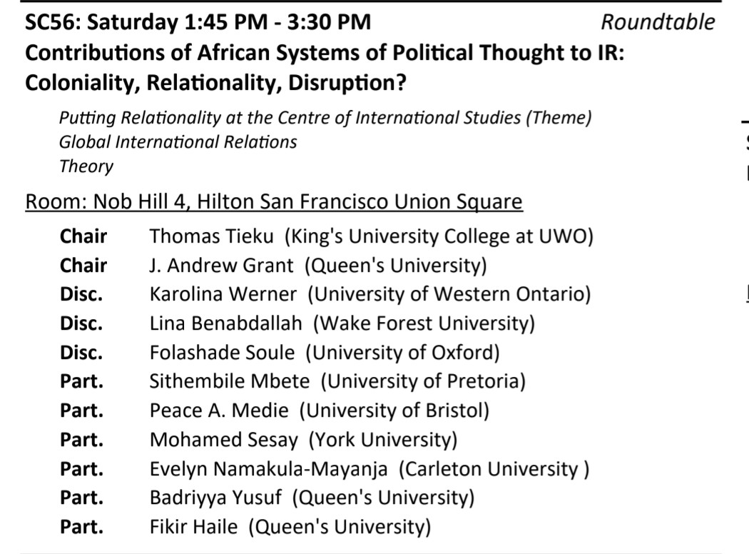 Looking forward to #ISA2024 in #SanFrancisco next week! Join us for what promises to be very insightful discussions that will explore Multilateral responses to Great power rivalries; Bringing Global IR to the classroom; Contributions of African systems of Political Thought to IR