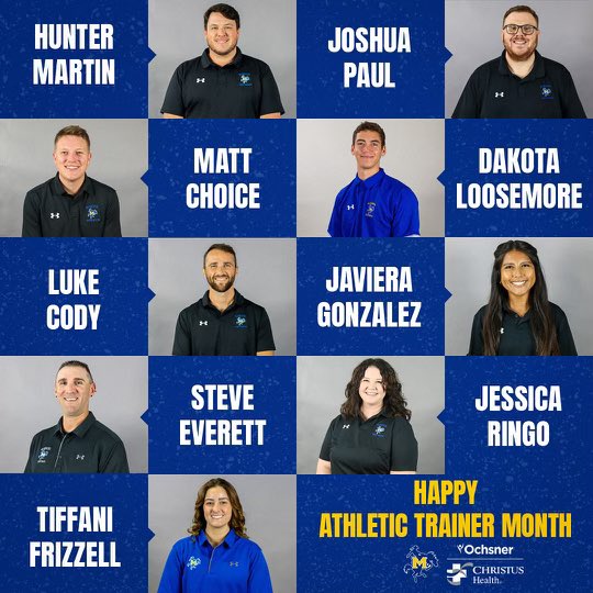 This March, we celebrated 𝗡𝗮𝘁𝗶𝗼𝗻𝗮𝗹 𝗔𝘁𝗵𝗹𝗲𝘁𝗶𝗰 𝗧𝗿𝗮𝗶𝗻𝗲𝗿 𝗠𝗼𝗻𝘁𝗵! The McNeese Ochsner Christus Athletic Training Team goes above and beyond day after day and we are proud that they rep the blue and gold! #GeauxPokes | #GreauxPokes