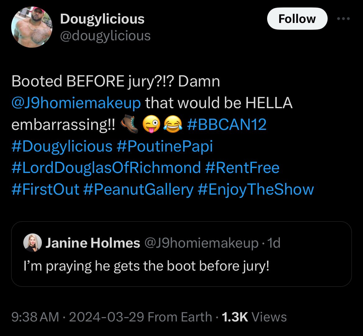 jswarley29's tweet photo. Good to see whoever is running his socials is just as annoying and douchey as him. Can everyone remind them that he lost his original season? 7-0. Not sure why they all think heโs some kind of goat. He wouldnโt have to play a second time if he won the first time. #BBCAN12 https://t.co/jf99HuhOWb