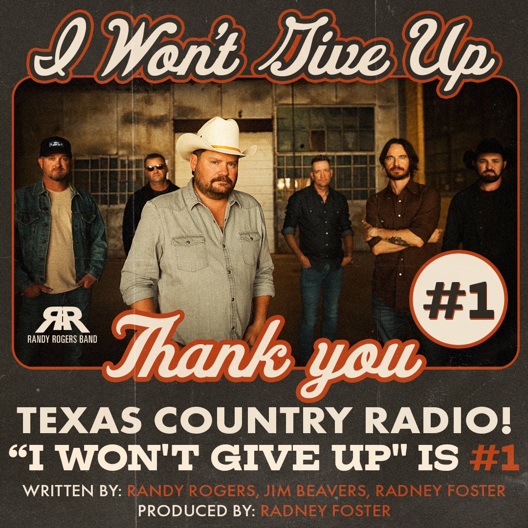 Thank you Texas Country Radio for making “I Won’t Give Up” #1 this week! 🙏