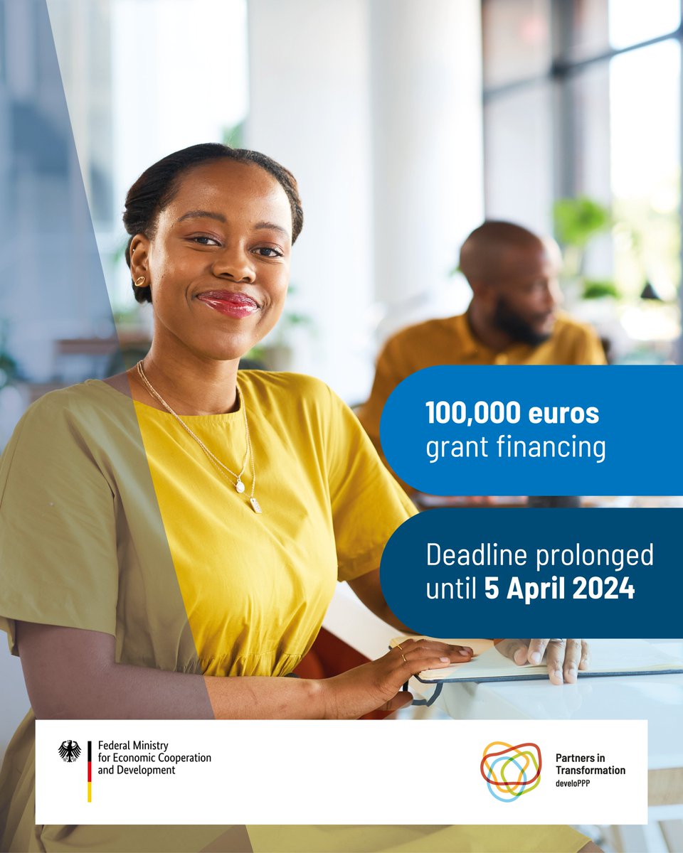 🇬🇭 #Entrepreneurs in #Ghana: The deadline for applications for a 100,000 EUR #grant from #develoPPP Ventures has been extended until April 5, 2024. Don't miss out on this #opportunity – #apply here: developpp.de/en/application…. For questions: applications@greentec-capital.com