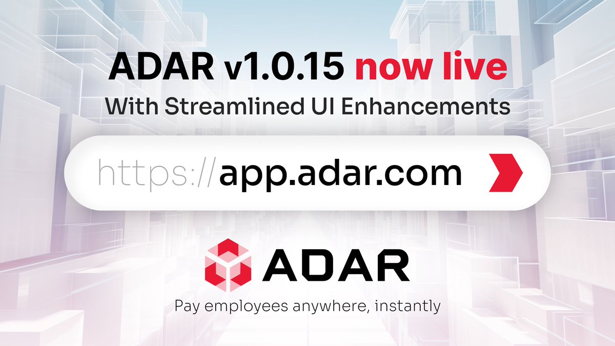 🆕 ADAR v1.0.15 is out!

ADAR is a platform that streamlines the bulk payment process. It allows you to create a wallet, build your address book, and ensure that multiple payments are delivered with a button click.

What's new👇
🔍 Enhanced Visualization of CSV Template