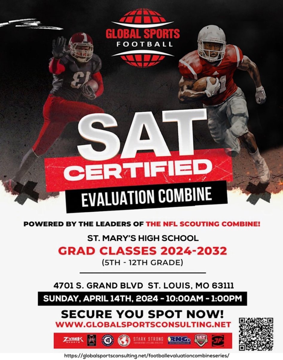 Our 2024 Combine Series Will Kick Off In St. Louis, MO On April 14th. Follow Us For More Info Or Click Link Below For Registration!!! globalsportsconsulting.net/footballevalua…