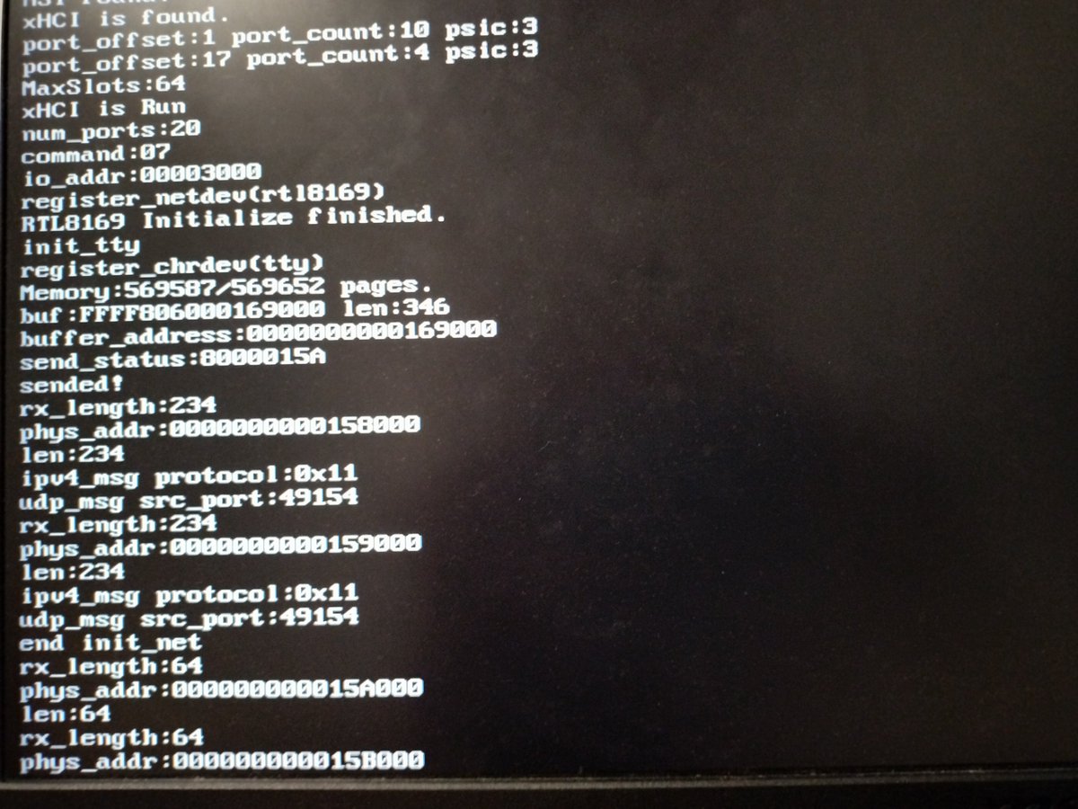 Unk_nowned's tweet image. 実機でパケット送受信もできた
#自作OS