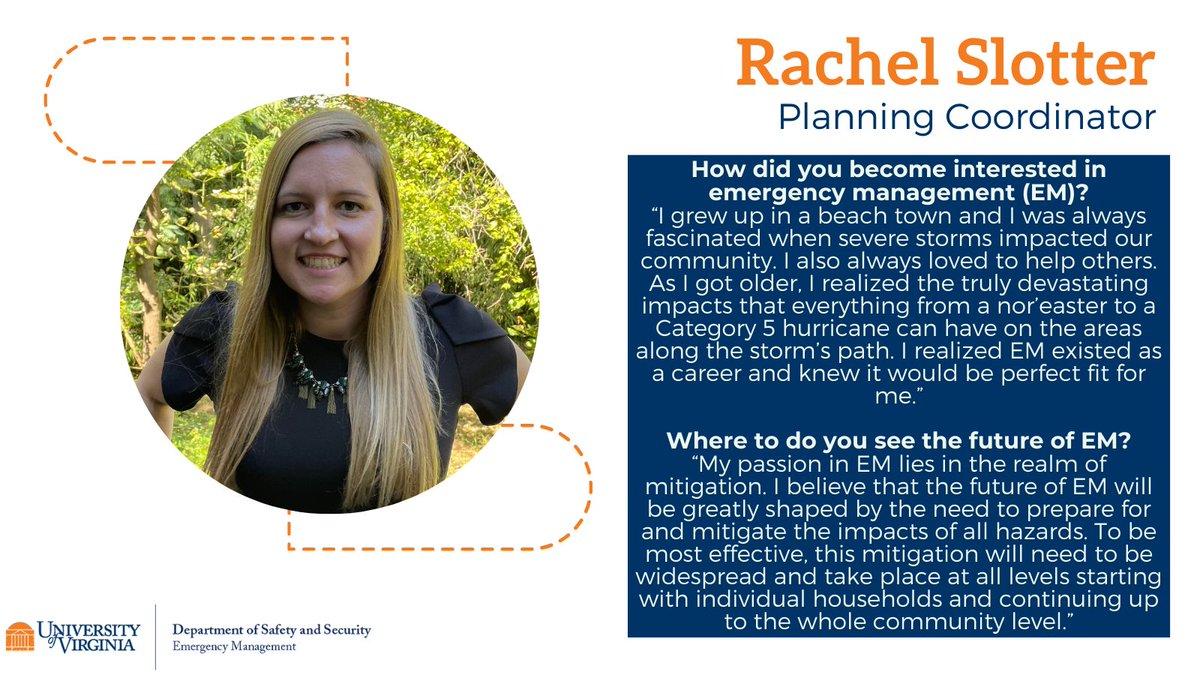To conclude #WomensHistoryMonth, we are featuring our Planning Coordinator, Rachel Slotter! Thank you to Rachel for her hard work and dedication to UVAEM and the field of emergency management!