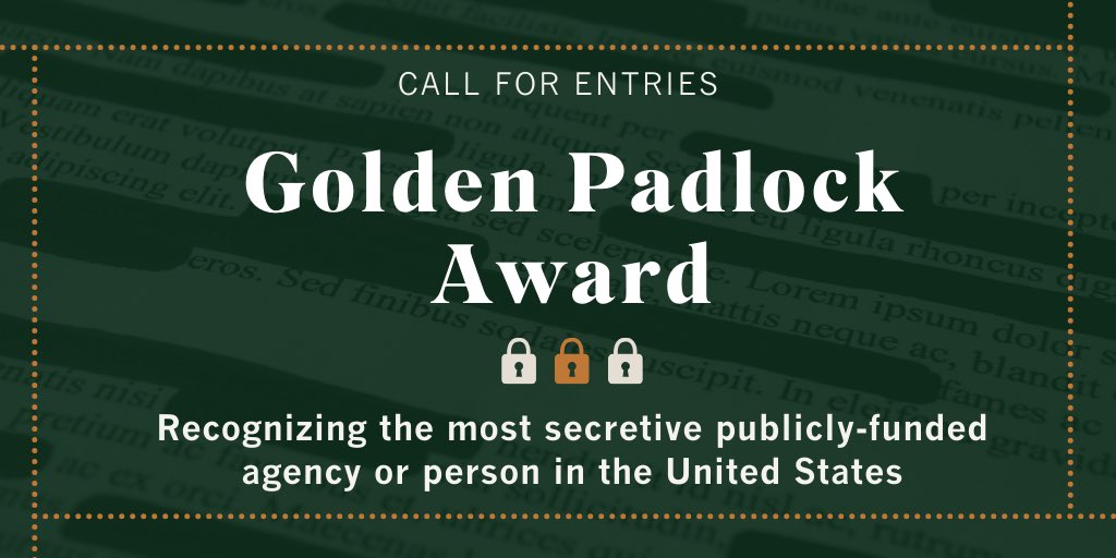 Have you had a tough time getting records from a public agency? Nominate them for IRE’s Golden Padlock Award. The annual “honor” recognizes the most secretive publicly-funded agency or person. The deadline is Monday, April 1: docs.google.com/forms/d/e/1FAI…