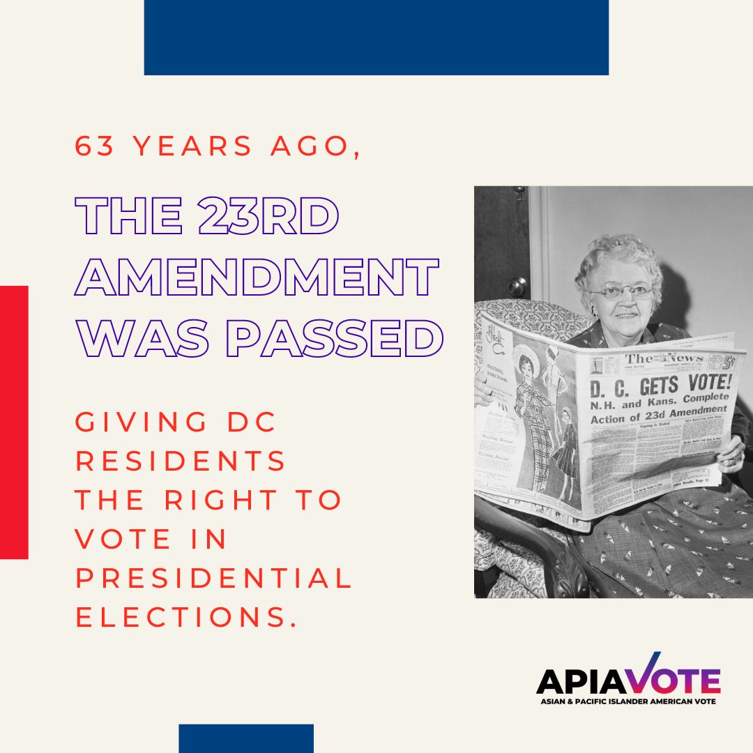 Today marks the anniversary of the 23rd Amendment, a pivotal moment for democracy by granting voting rights to Washington, D.C. residents. As we reflect on its significance, we recommit ourselves to the ongoing work needed for full electoral inclusion for all Americans.