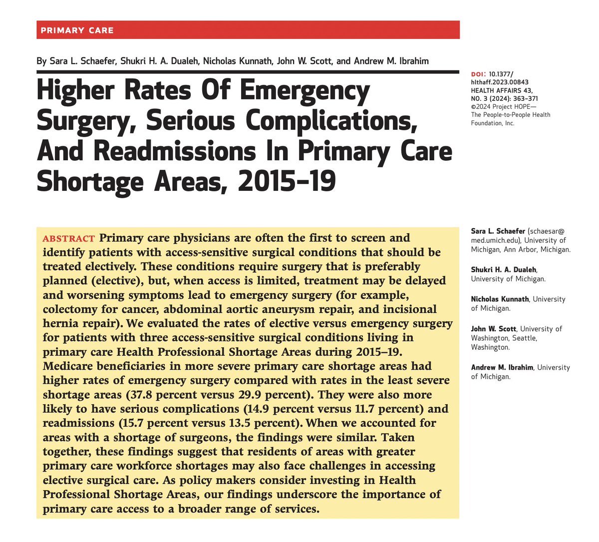 ⬆️⬆️ Rates Of Emergency Surgery, Serious Complicatns & Readmissns In US Primary Care Shortage Areas, 2015–19 healthaffairs.org/doi/abs/10.137… via @AndrewMIbrahim et al. For whom the bells toll? Do they toll 4 thee @NHSEngland ! @sib313 @mancunianmedic @rcgp @DrSteveTaylor @CraigNikolic