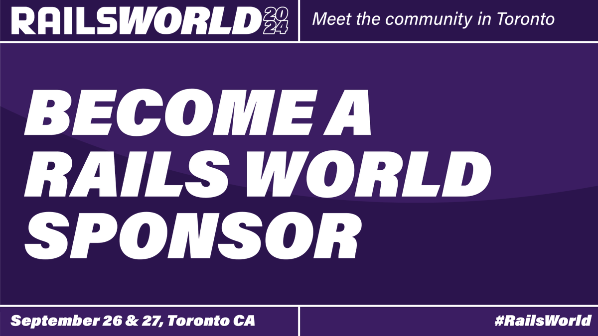 There are still a few opportunities left to sponsor #RailsWorld and meet the #Rails community this September in Toronto. Check out the full prospectus here and get in touch: public.3.basecamp.com/p/xuZrxDiHj7vQ…