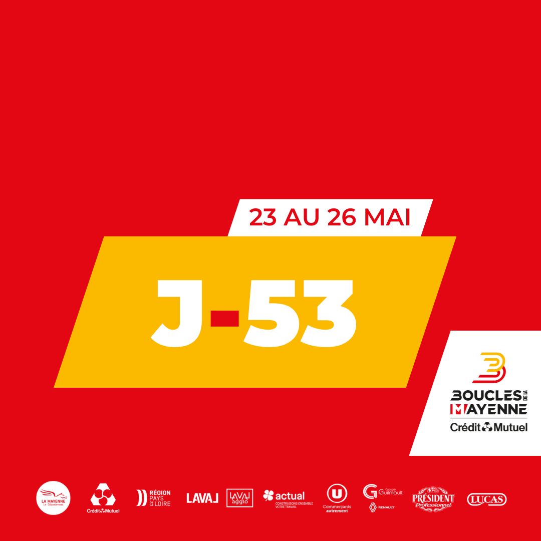 🚴‍♂️ J-53 jusqu'aux Boucles de la Mayenne - Crédit Mutuel ! 🎉 Célébrons la #Mayenne et notre passion pour le cyclisme. L'excitation monte... Prêts pour une édition inoubliable ? 💥 #bouclesdelamayenne #boucles53