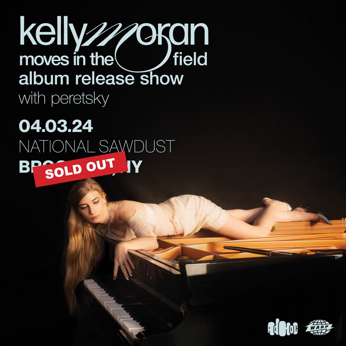 happy @kellymoran record release day!!! we added peretsky to open her @NationalSawdust show next week and we're here to say that the show is officially SOLD OUT! 🎉