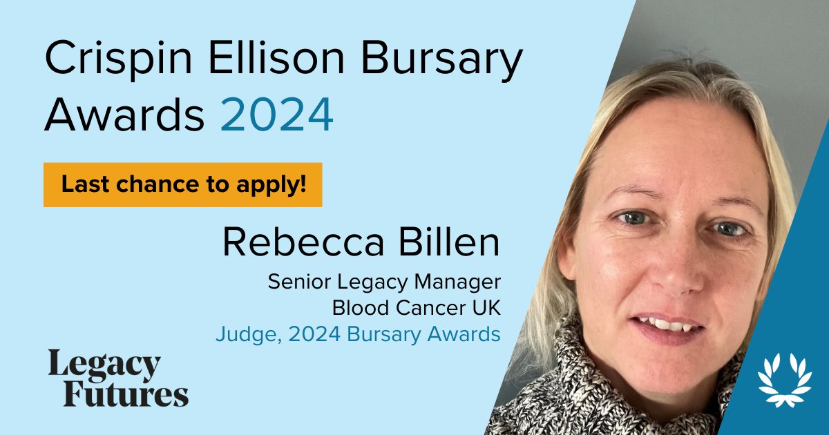📢 Today is the deadline for the Crispin Ellison #Bursary #Award! bit.ly/43Lbhd1 'I feel honoured to be a judge, and am looking for applicants enthusiastic about their personal development, which may be impacted by a lack of funding.' — Rebecca Billen, @bloodcancer_uk