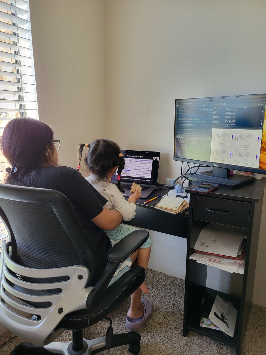 Our 2nd #singlecellgenomicsday together!! 
#CatchThemYoung 
My #3Yo is super excited seeing all the rainbows (UMAPS) on screen!! It's a Good Friday indeed!
<a href="/DDas85/">Debabrata Das</a>