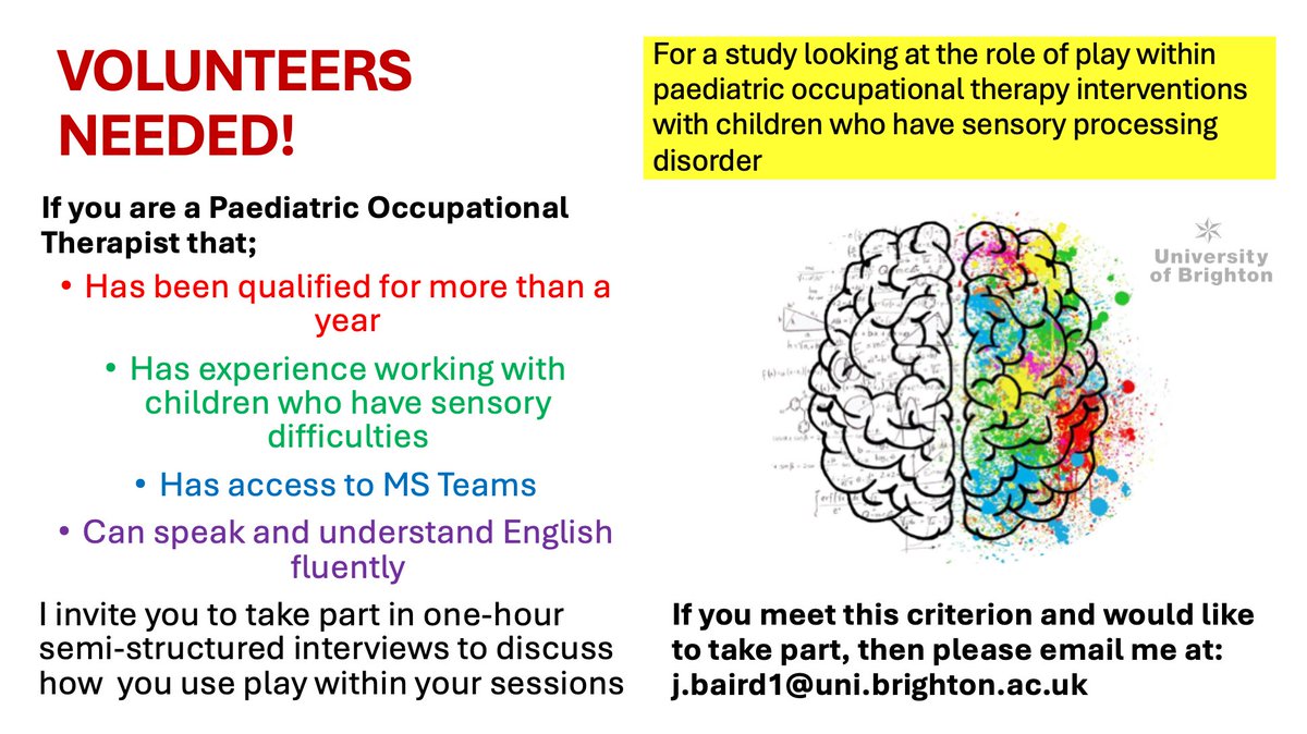 judithdebaird's tweet photo. Hey! I am currently recruiting participants for my Occupational Therapy research thesis, all details posted below :) 
Please feel free to contact me and share this study with others who maybe interested!
#occupationaltherapy #research #paediatrics https://t.co/zFcyJYhvdV