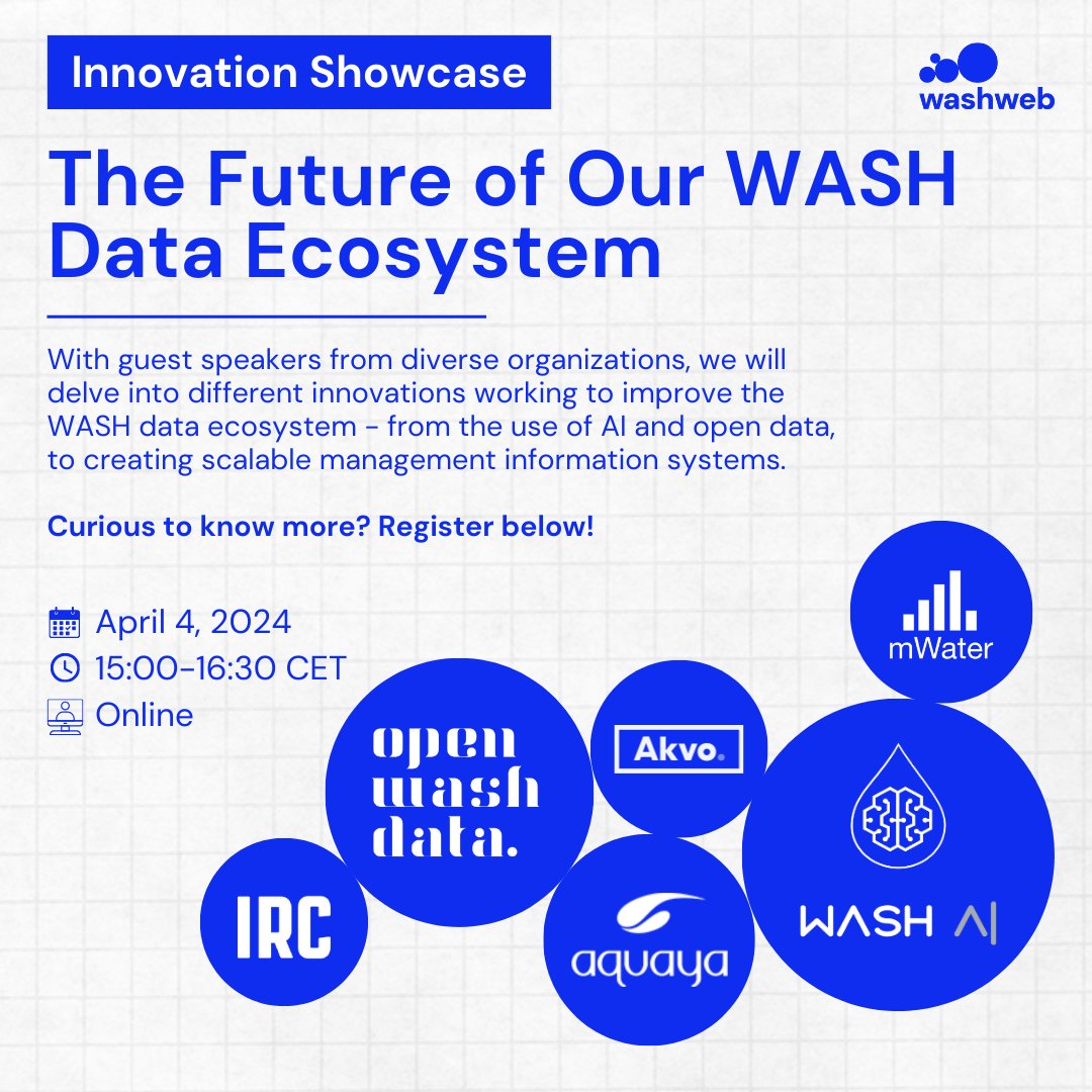 📊The future of our WASH data ecosystem

🗓️ Thursday, April 4th at 15:00-16:30 CET

💡WASHWeb.org first online event. 

Speakers from <a href="/akvo/">The Akvo team</a>, <a href="/Aquaya/">Aquaya</a>, <a href="/IRCWASH/">IRC</a>, <a href="/mWaterCo/">mWater</a>, <a href="/openwashdata/">openwashdata</a>, Katy Sill and washai.org. 

Register: us06web.zoom.us/meeting/regist…