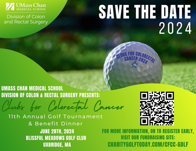 Justin Maykel (@justinmaykel) on Twitter photo Excited for our <a href="/UMASSColorectal/">UMASS Colorectal Surgery</a> 11th Annual Clubs for Colorectal Cancer charity golf tournament. Join us as a player, for dinner, or generous donor. Let’s work together towards goals of enhanced prevention and treatment! #ColorectalCancerAwarenessMonth
charitygolftoday.com/cfcc-golf Excited for our <a href="/UMASSColorectal/">UMASS Colorectal Surgery</a> 11th Annual Clubs for Colorectal Cancer charity golf tournament. Join us as a player, for dinner, or generous donor. Let’s work together towards goals of enhanced prevention and treatment! #ColorectalCancerAwarenessMonth
charitygolftoday.com/cfcc-golf