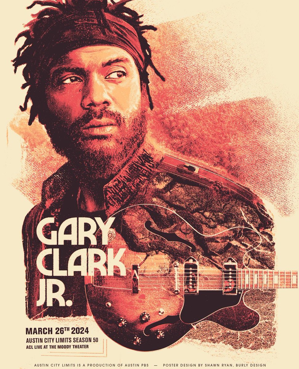 In case you missed it, the poster design for Tuesday's Gary Clark Jr. taping is pretty special. Designed by the talented Shawn Ryan, he said Clark's impressive guitar collection was a big point of inspiration for the design. burlydesign.com/shop/gary-clar…
