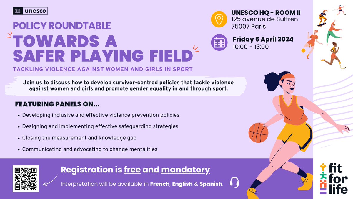 After the launch of the @UNESCO & @UN_Women handbook on Tackling #ViolenceAgainstWomen & Girls in #Sport, we're organising a policy roundtable to bring together government, sports & advocacy stakeholders. Join us next April 5 to be part of the change! unesco.org/en/articles/po…