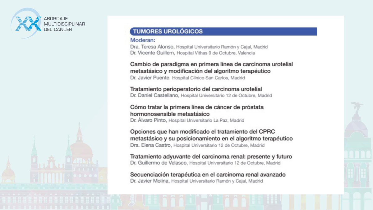 tactics_md's tweet photo. 🟦 El #SimposioAMC contará con profesionales referentes en #TumoresUrológicos para cerrar el último bloque del miércoles 10 de abril
No te pierdas este evento para conocer las últimas novedades en el tratamiento multidisciplinar del #Cáncer ➡️ https://t.co/bwk1mRksRN https://t.co/dOem0RSJ7G