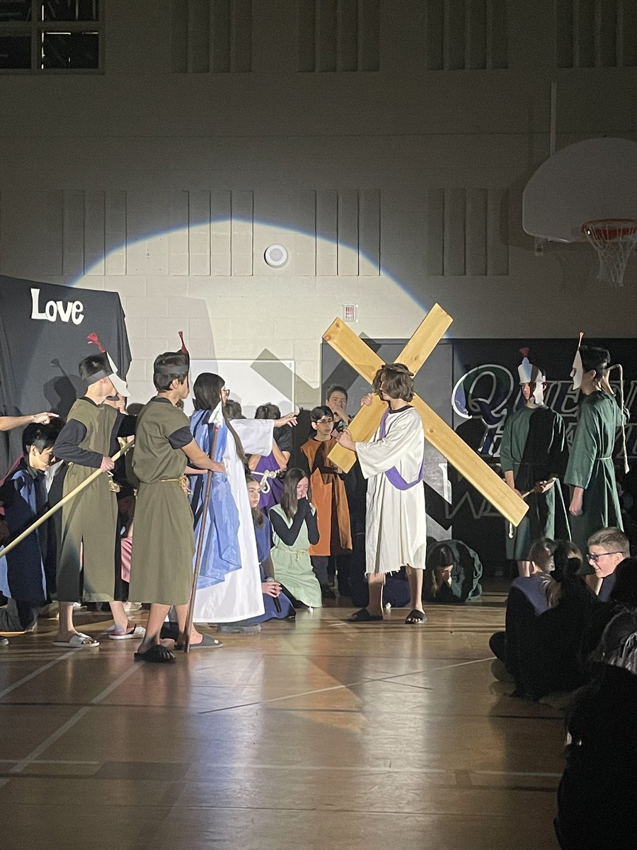MrsDias_QH3's tweet photo. Congratulations to the Grade 8 students, school choir and staff for presenting a beautiful performance of the Stations of the Cross. Holy Thursday was a great way to start the weekend. @QHMilton https://t.co/knuf3yT4pF