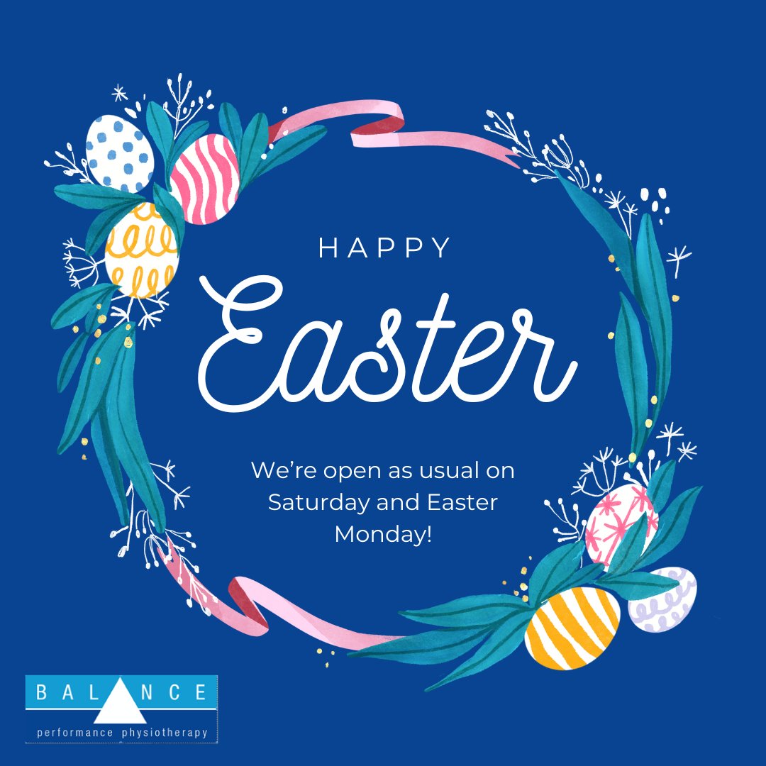Balance Performance (@balancephysio) on Twitter photo Wishing our patients a happy and healthy Easter long weekend! We're open as usual on Saturday and Easter Monday - book in for an appointment via balancephysio.com/contact-balance, call 020 7627 2308, or email admin@balancephysio.com! Wishing our patients a happy and healthy Easter long weekend! We're open as usual on Saturday and Easter Monday - book in for an appointment via balancephysio.com/contact-balance, call 020 7627 2308, or email admin@balancephysio.com!