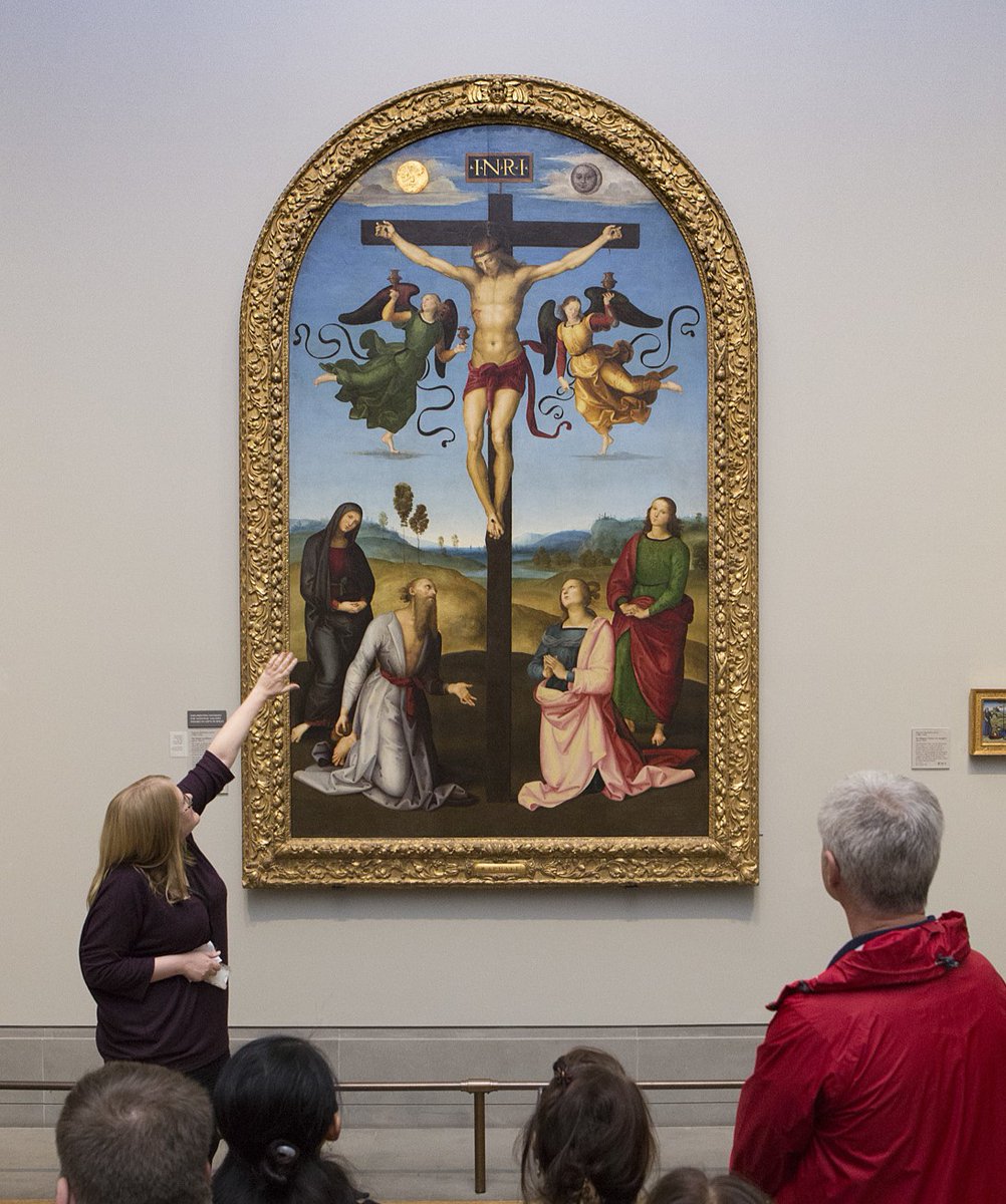 One of Raphael’s earliest works ✨ In 'The Mond Crucifixion' the sun and moon are both visible in the sky, marking the eclipse that coincided with Christ’s death. Explore the story of the Passion, told through paintings in our collection: bit.ly/3tUklJu